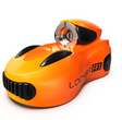 Front view of the Lookah Car FF1 510 Thread Battery in a bright metallic orange finish. This aerodynamic, race car-themed battery includes an integrated LED indicator light to easily display the current voltage level and battery life.