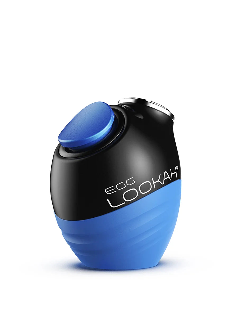 Front view of the Lookah Egg 510 Cartridge Battery in deep matte blue with a glossy black top cap. This egg-shaped extract device provides a comfortable, anti-slip exterior grip for secure handling during active sessions.