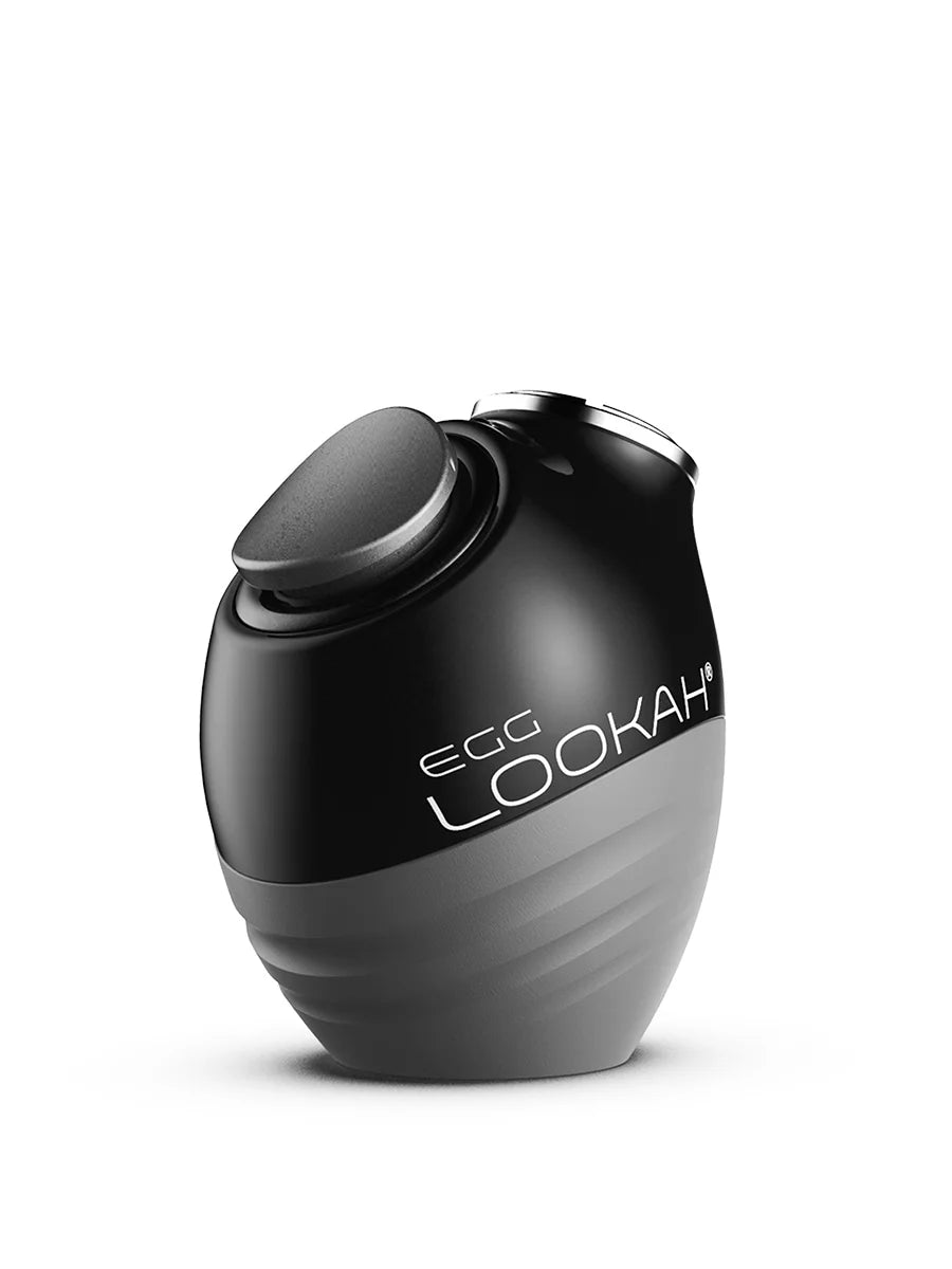 Front view of the Lookah Egg 510 Cartridge Battery in matte gray with a glossy black top cap. This ergonomic egg-shaped battery utilizes an internal 350mAh cell and a tactile single-button operation for processing botanical oils.