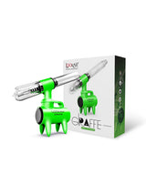 Front angled view of the Lookah Giraffe Nectar Collector Kit in solid green. This free-standing 650mAh extraction unit features a four-legged chassis that securely elevates the heated quartz tip above tabletop surfaces.