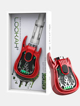 Front view of the Lookah Guitar 510 Thread Battery in solid red. This novelty instrument-shaped 350mAh chassis features universal open-collar 510 threading and three distinct voltage outputs for pre-filled oil tanks.