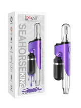 Front profile view of the Lookah Seahorse King Nectar Collector in deep purple. This premium electronic nectar collector features adjustable voltage settings and a porous quartz heating tip for smooth, flavorful dabs directly from your wax container.
