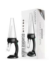 Front profile view of the Lookah Seahorse Queen Electric Nectar Collector in classic black. This premium electronic nectar collector features adjustable voltage settings and a porous quartz heating tip for smooth, flavorful dabs directly from your wax container.