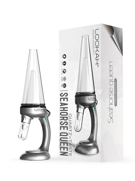 Front view of the Lookah Seahorse Queen Electric Nectar Collector in sleek gray. This premium electronic nectar collector features adjustable voltage settings and a porous quartz heating tip for smooth, flavorful dabs directly from your wax container.