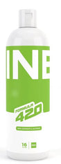 Front view of the Nine9 Formula 420 Isopropyl Cleaner 16oz featuring a green label. This 99.9% isopropyl alcohol solution provides frictionless operation to actively dissolve hardened botanical tar from borosilicate, quartz, and metal hardware.