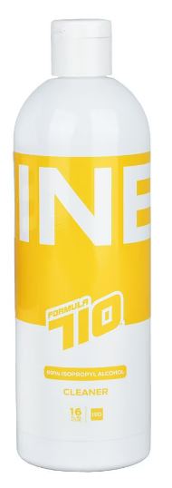 Front view of the Nine9 Formula 710 Isopropyl Cleaner 16oz featuring a yellow label. This industrial-grade 99.9% isopropyl solution provides frictionless cleaning to actively dissolve heavy botanical oils and hardened concentrate residue from quartz bangers and glass rigs.