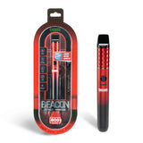 Front view of the Ooze Beacon extract vaporizer in an eye-catching midnight sun red and black gradient. This versatile concentrate device can be operated in either manual or safe sesh mode to completely tailor your dabbing experience.