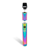 Angled view of the Ooze Beacon extract vaporizer in a vibrant metallic rainbow finish. Featuring an advanced Onyx C-Core atomizer, this portable concentrate pen delivers excellent flavor and heavy vapor production.