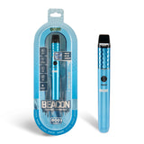 Front view of the Ooze Beacon extract vaporizer in bright sapphire blue. Constructed with a durable zinc alloy body, this portable extract vape features a customizable voltage range between 2.7V and 3.7V.