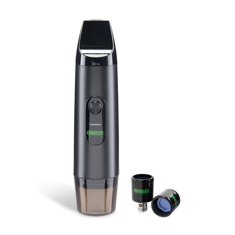 Front view of the Ooze Booster 2-in-1 extract vaporizer kit in sleek panther black. This versatile concentrate device serves as a handheld dab pen and easily converts into a powerful e-rig when paired with your favorite glass water pipe.