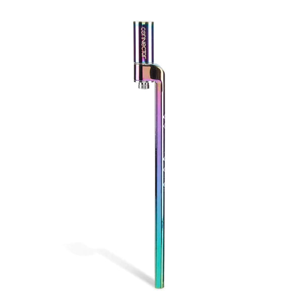 Front view of the Ooze ConNectar nectar collector battery attachment in reflective rainbow. This highly convenient, 3-piece attachment instantly transforms any standard 510-thread vape pen battery into a fully functional, portable dab straw for your favorite concentrates.