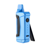 Front view of the Ooze Duplex 2 Dual Extract Vaporizer in arctic blue. This C-Core technology device features three unique ways to vape, allowing users to switch between a standard 510 oil cartridge, an Onyx Atomizer for dabs, or an XL Nectar Tip.