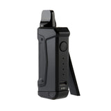 Front view of the Ooze Duplex 2 Dual Extract Vaporizer in black. This C-Core technology device features three unique ways to vape, allowing users to switch between a standard 510 oil cartridge, an Onyx Atomizer for dabs, or an XL Nectar Tip.