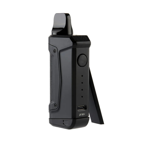 Front view of the Ooze Duplex 2 Dual Extract Vaporizer in black. This C-Core technology device features three unique ways to vape, allowing users to switch between a standard 510 oil cartridge, an Onyx Atomizer for dabs, or an XL Nectar Tip.