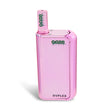 Front view of the Ooze Duplex Pro dual extract vaporizer kit in sleek pink. This upgraded palm-sized device features a concealed 510-thread chamber and a powerful C-Core Onyx atomizer to seamlessly handle both oil cartridges and raw extracts.