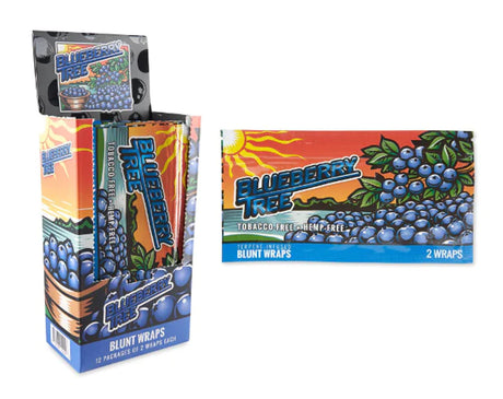 Angled overhead view of the Orchard Beach Terpene Infused Wraps in an assortment of vibrantly colored 12-count display boxes. Made from premium all-natural materials, these tobacco-free wraps are infused with plant-derived terpenes for a slow-burning and deeply flavorful smoking experience.