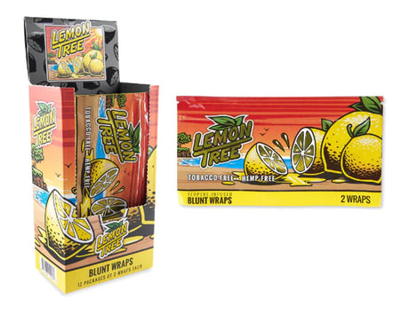 Angled overhead view of the Orchard Beach Terpene Infused Wraps in an assortment of vibrantly colored 12-count display boxes. Made from premium all-natural materials, these tobacco-free wraps are infused with plant-derived terpenes for a slow-burning and deeply flavorful smoking experience.