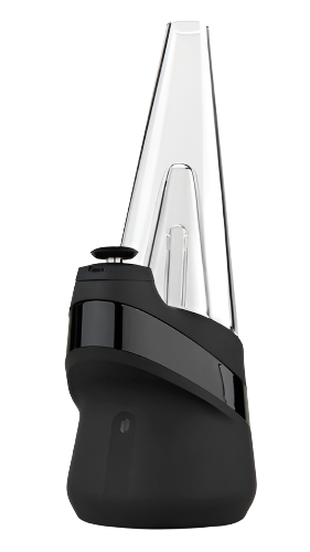 Front view of the Puffco Peak Electronic Smart Rig in Onyx black. This premium desktop vaporizer features water filtration, four heat settings, and a 3D chamber to unlock the true flavor of your wax concentrates.