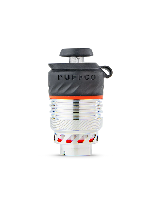 Front view of the Puffco Peak Pro 3DXL e-rig chamber in its black and white retail box. This high-capacity upgraded atomizer features a 78% larger bowl and 3D heating technology to handle massive dabs without spillover.