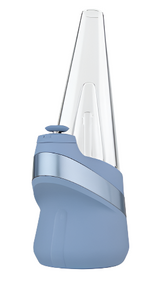 Front view of the Puffco Peak Pro 3DXL dab rig in the Storm edition, featuring a stormy dark grey and blue finish. This premium smart rig features a high-capacity 3DXL ceramic chamber and joystick carb cap to deliver massive vapor clouds and unparalleled flavor from your wax concentrates.