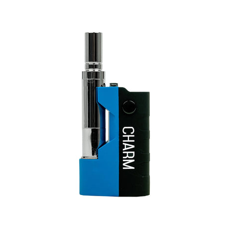 Front view of the Randy's C-Charm concentrate vaporizer in sleek blue. This ultra-compact, travel-friendly device features a 500mAh battery and a universal 510-thread connection for discreetly consuming your favorite wax extracts on the go.