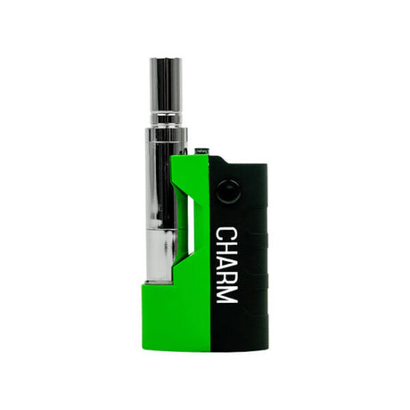Front view of the Randy's C-Charm concentrate vaporizer in green. This ultra-compact, travel-friendly device features a 500mAh battery and a universal 510-thread connection for discreetly consuming your favorite wax extracts on the go.