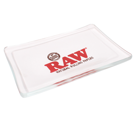 angled view of the raw star rolling tray. A premium rolling tray made of thick glass and gentle slopes for efficient rolling.