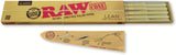 Front flat lay view of a single RAW Classic Lean Cones 110mm 20-pack in natural brown cardboard packaging. This convenient slide-box gives frequent smokers an ample supply of slender, extra-long tipped cones for a smoother personal session.
