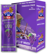 Front view of the Royal Blunts XXL Terp Wraps 2-count pouch in the purple grapes of wrath flavor. These tobacco-free, terpene-infused hemp wraps arrive with two wraps per pouch and are designed for a slow, even burn.