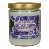 Front view of the Smoke Odor Exterminator Candle 13oz in a light blue Blue Serenity design. This enzyme-activated glass mason jar candle physically binds to and neutralizes airborne smoke and environmental smells.