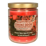 Front view of the Smoke Odor Exterminator Candle 13oz in a deep red Dragons Blood design. This enzyme-activated glass mason jar candle physically binds to and neutralizes airborne smoke and environmental smells.