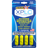 Front view of a single Stacker 2 XPLC 4-count blister card in bright orange and black. These pocket-sized dietary supplement packs provide a fast-acting boost of extreme energy and fat-burning support utilizing an advanced lipid complex.