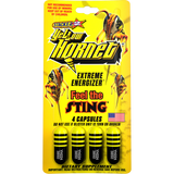 Front view of a single Stacker 2 Yellow Hornet 4-count blister card in bright yellow and black. These pocket-sized dietary supplement packs provide a fast-acting, extreme boost of energy and thermogenic support for active lifestyles.