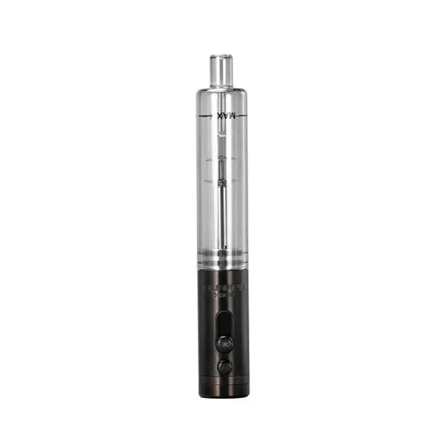 Front view of the Sunakin Sunpipe H20G hybrid water pipe in sleek black. This highly portable dry herb device features a built-in glass water bubbler to deliver cool, smooth, and perfectly filtered hits on the go.