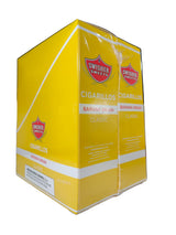 Front view of the Swisher Sweets Banana Smash cigarillos box in bright yellow and white. These classic machine-made cigarillos come in a wholesale 15-count box of 2-packs, perfect for retail counter displays.