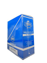 Front view of the Swisher Sweets Blueberry mini cigarillos box in deep blue and white. These popular machine-made mini cigarillos come in a wholesale 15-count box of 3-packs, offering a quick, flavorful smoke ideal for retail counter displays.