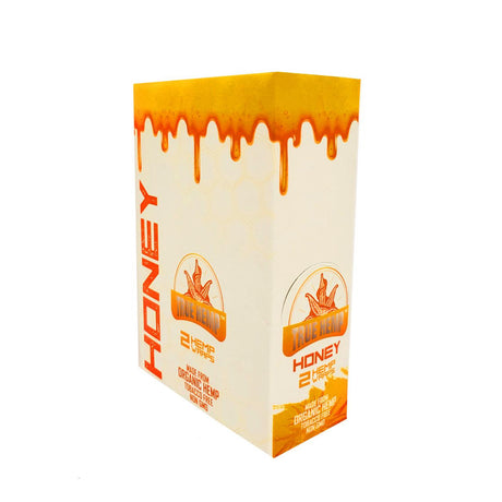 display box of true hemp honey flavored wraps in a yellow gold colored packaging.