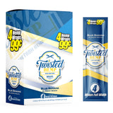 Angled front view of the Twisted Blue Banana Hemp Wraps 15-count display box and single pack in blue and yellow packaging. These tobacco-free, all-natural hemp wraps offer a clean, unflavored, and slow-burning smoking experience.