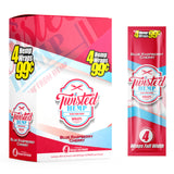 Angled front view of the Twisted Blue Raspberry Cherry Hemp Wraps 15-count display box and single pack in red and light bue packaging. These tobacco-free, all-natural hemp wraps offer a clean, unflavored, and slow-burning smoking experience.