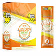 Angled front view of the Twisted endless summer Hemp Wraps 15-count display box and single pack in orange and yellow packaging. These tobacco-free, all-natural hemp wraps offer a clean, unflavored, and slow-burning smoking experience.
