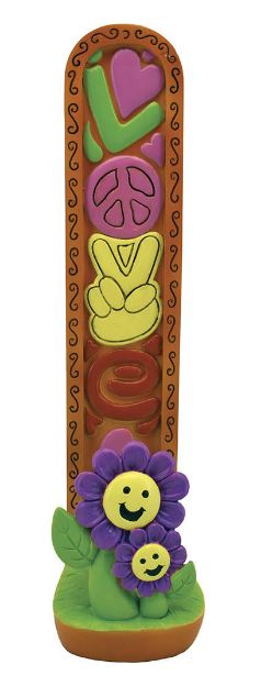 Angled front view of the Upright Love Polystone Incense Burner in a hand-painted rustic brown finish. This vertical, tower-style resin holder is designed to safely burn your favorite incense sticks while seamlessly catching all falling ash in its base.