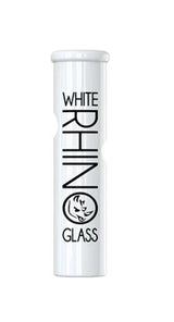 Front view of the White Rhino 1.5-inch ceramic tip featuring a round mouthpiece design in clean white. This 9mm wide round mouth tip provides an alternative heat-resistant path tailored for use with dry herb.