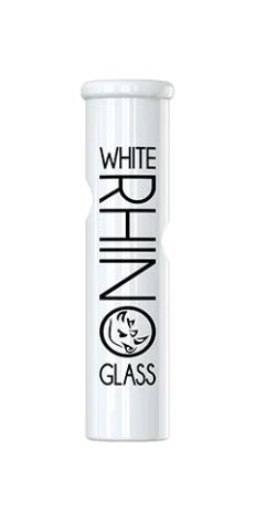 Front view of the White Rhino 1.5-inch ceramic tip featuring a round mouthpiece design in clean white. This 9mm wide round mouth tip provides an alternative heat-resistant path tailored for use with dry herb.