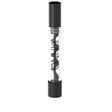 Front view of a single black Rhino Glass Blunt Twist in clear glass with a sleek black metallic screw. This premium paperless blunt features an internal spiral core that effortlessly pushes out spent ash for a fresh hit every time.