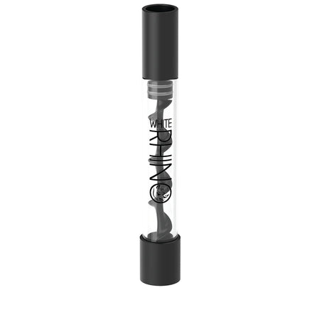 Front view of a single black Rhino Glass Blunt Twist in clear glass with a sleek black metallic screw. This premium paperless blunt features an internal spiral core that effortlessly pushes out spent ash for a fresh hit every time.