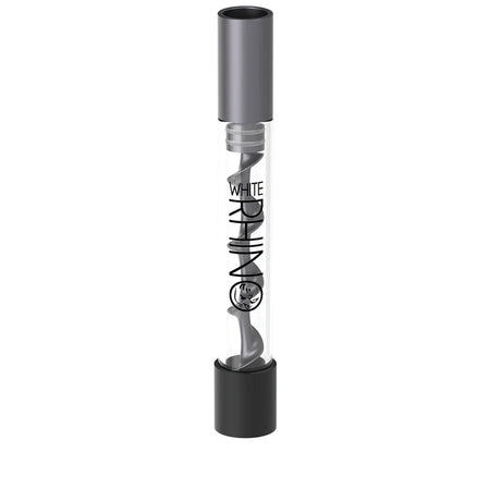 Front view of a single grey Rhino Glass Blunt Twist in clear glass with a sleek black metallic screw. This premium paperless blunt features an internal spiral core that effortlessly pushes out spent ash for a fresh hit every time.