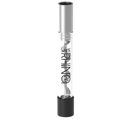 Front view of a single Silver Rhino Glass Blunt Twist in clear glass with a sleek black metallic screw. This premium paperless blunt features an internal spiral core that effortlessly pushes out spent ash for a fresh hit every time.