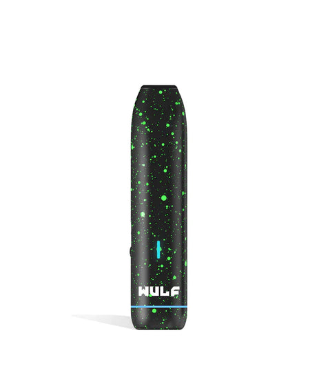 Front view of the Wulf LX Slim Dry Herb Vaporizer in black with green splatter. This 900mAh handheld thermal extraction unit features an internal ceramic heating oven and four specific thermal outputs for precise material processing.