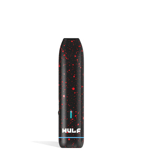 Front view of the Wulf LX Slim Dry Herb Vaporizer in black with red splatter. This 900mAh handheld thermal extraction unit features an internal ceramic heating oven and four specific thermal outputs for precise material processing.
