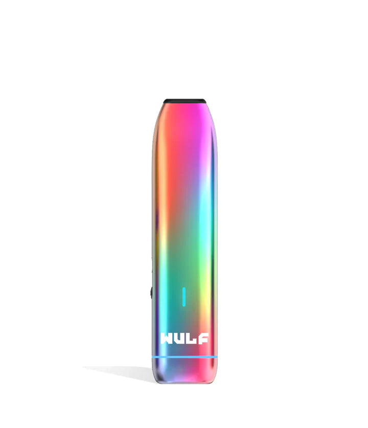 Front view of the Wulf LX Slim Dry Herb Vaporizer in a full-color rainbow gradient. This 900mAh handheld thermal extraction unit features an internal ceramic heating oven and four specific thermal outputs for precise material processing.